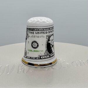 G.T. Birch Signed Ceramic Thimble – One Dollar Bill Design – Collectible
